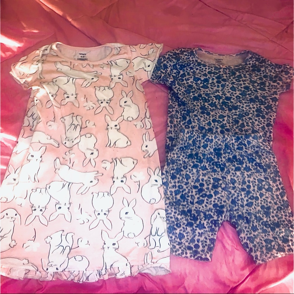🐣🔥🏷Easter pjs pajamas girls carters size 5-6 night gown bunny flower spring